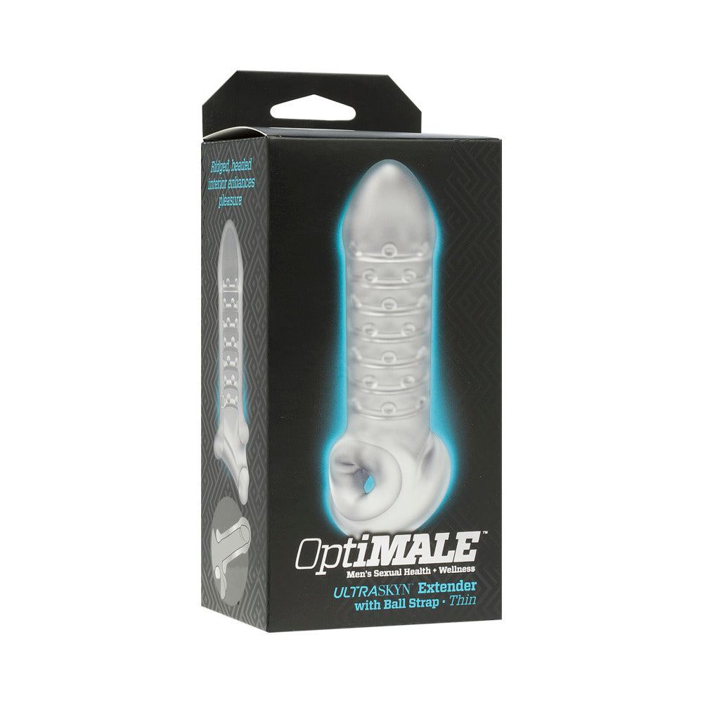 OptiMALE Extender with Ball Strap Thin Frost ULTRASKYN sleeve for male enhancement and added stimulation