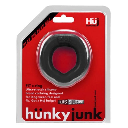 Hunkyjunk FIT Ergo C-Ring in packaging, crafted from silicone and TPR for enhanced comfort and pleasure.