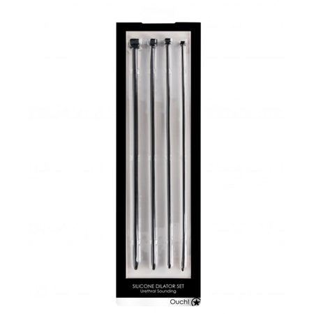 Ouch! Urethral Sounding 4-piece black silicone dilator set with graduated sizes for safe urethral stimulation