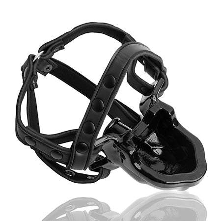 Black WATERSPORT strap-on gag with adjustable vegan leather straps for BDSM.