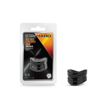 Blush Stay Hard Beef Ball Stretcher Snug 1-inch Black for men, made from durable silicone.