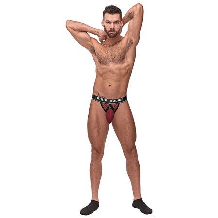 Male Power Cock Pit Net Cock Ring Jock with detachable pouch and satin waistband.