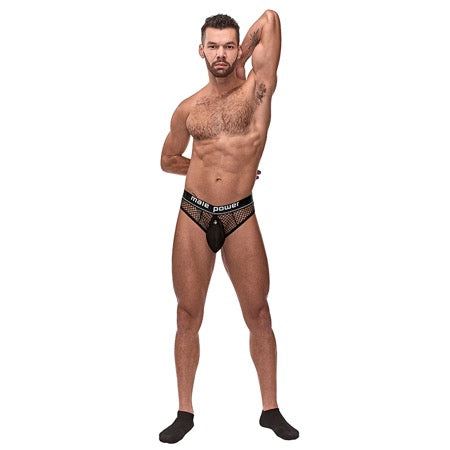 Male Power Cock Pit Net Cock Ring Thong modeled in sleek design.