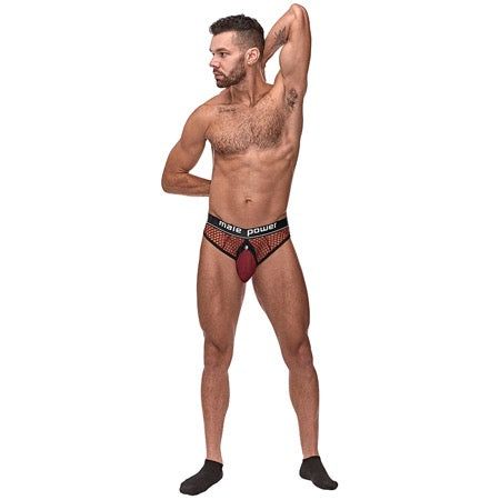 Male Power Cock Pit Net Cock Ring Thong with detachable pouch and branded waistband