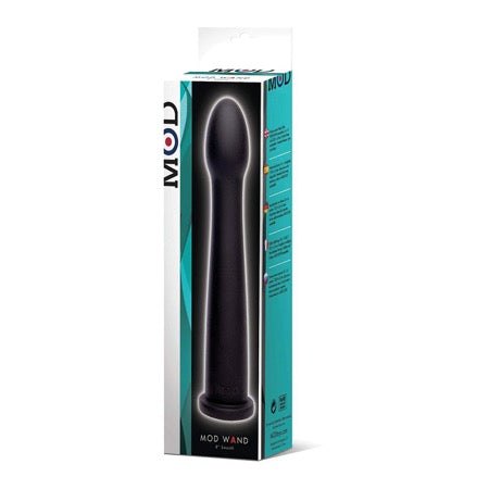 Black silicone MOD Wand with smooth design, compatible with MOD LOVE Deluxe Thruster Kit and Suction Cup, 7.5" insertable length.