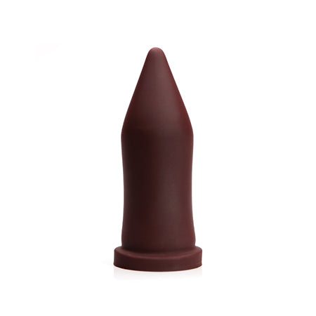 Large oxblood red Tantus Inner Band Anal Trainer made of body-safe silicone with tapered design and flared base for safe, comfortable anal play.