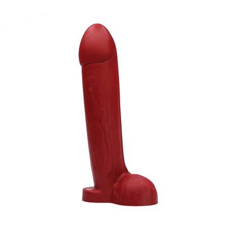 Tantus Hoss Premium Silicone Dildo in vibrant red, large realistic design for intense stimulation.