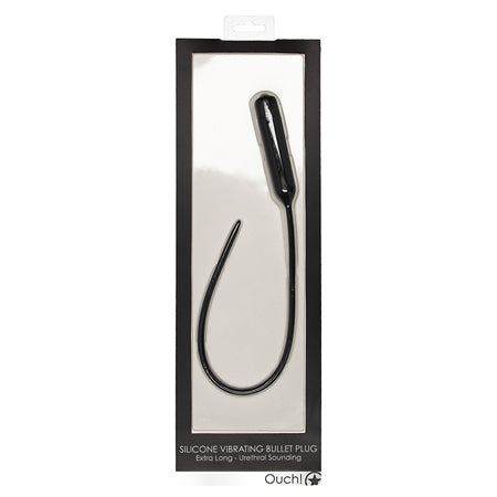 Ouch! Urethral Sounding extra long black silicone vibrating bullet plug in packaging