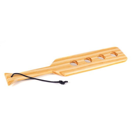 15-inch wood paddle with 4 holes for cooking and serving.
