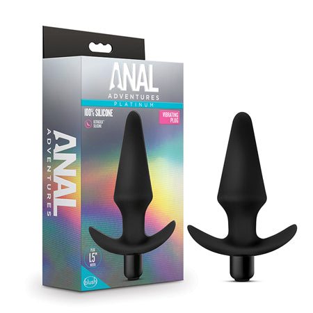 Blush Anal Adventures Platinum black silicone vibrating plug with tapered tip and flared base for anal pleasure
