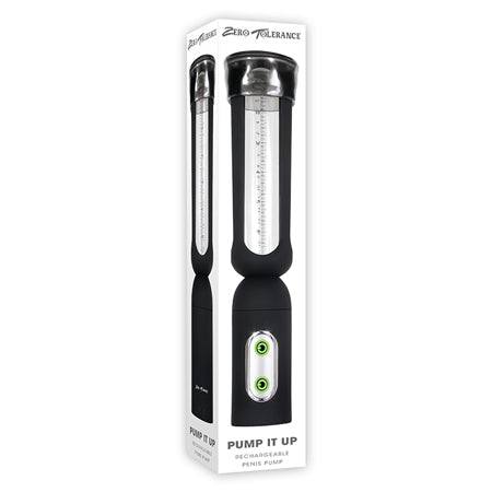 Zero Tolerance Pump It Up rechargeable black penis pump with digital display and silicone sleeve for enhanced performance and erection.