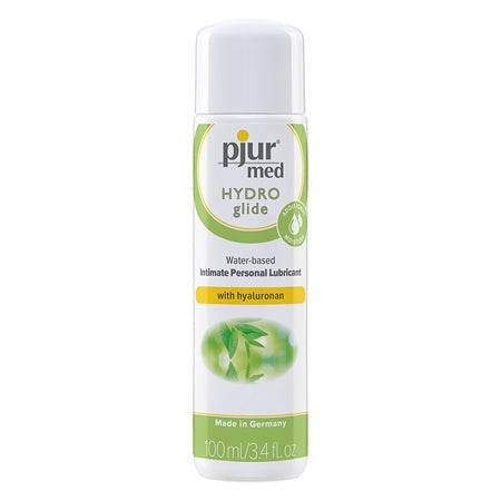 Pjur Med Hydro Glide 100 ml bottle, water-based intimate lubricant for sensitive skin.