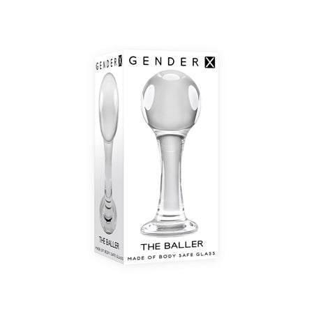 Clear round glass anal plug Gender X The Baller designed for all genders and experience levels