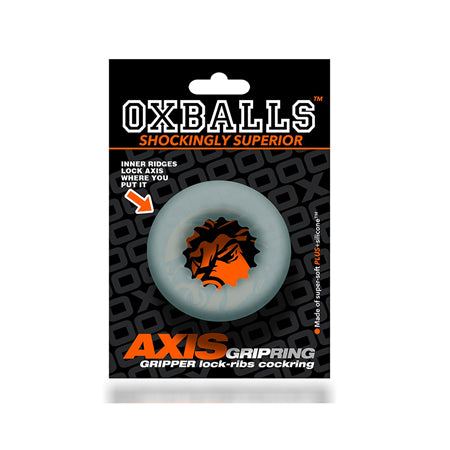 Oxballs Axis Rib Griphold Cockring in packaging with ribbed design.