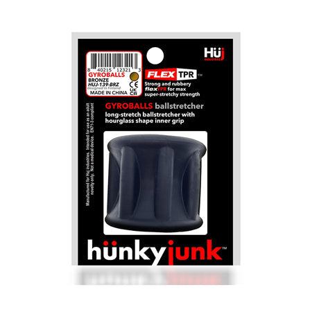 Hunkyjunk Gyroball Ballstretcher packaging, black color, flexible and stylish design for enhancing pleasure.