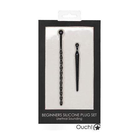 Black silicone urethral sounding plug set for beginners with 8 mm and 10 mm sizes
