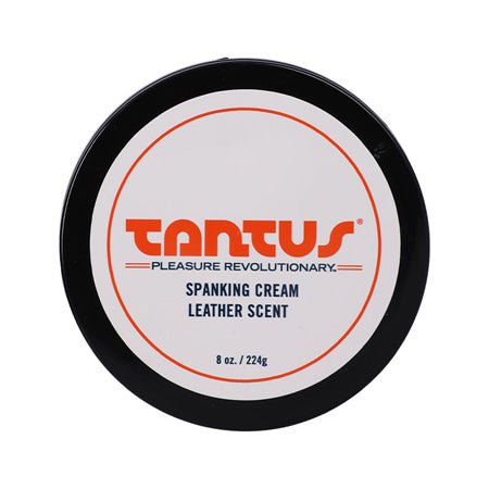 Tantus Apothecary Spanking Cream Leather Scent 8 oz jar.