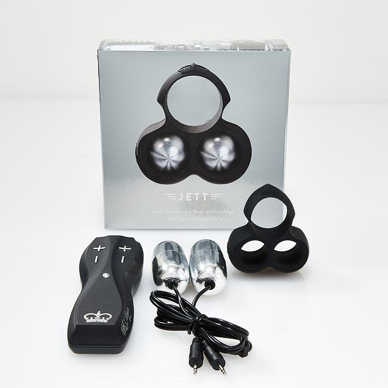 Hot Octopuss Jett Remote-Controlled Penis Vibrator in black with remote and dual motors for personalized pleasure.