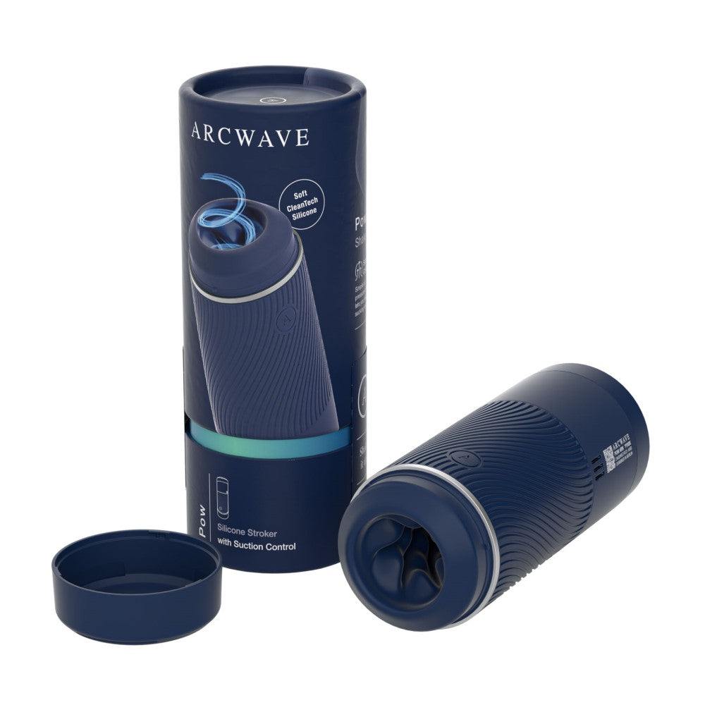 Arcwave Pow Silicone Stroker in blue with suction control and packaging for enhanced pleasure experience