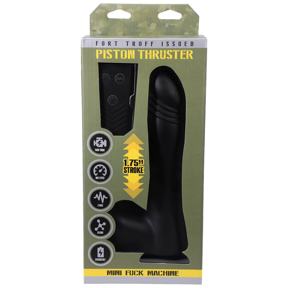 Fort Troff Piston Thruster mini rechargeable black silicone thrusting dildo with remote control and suction cup base