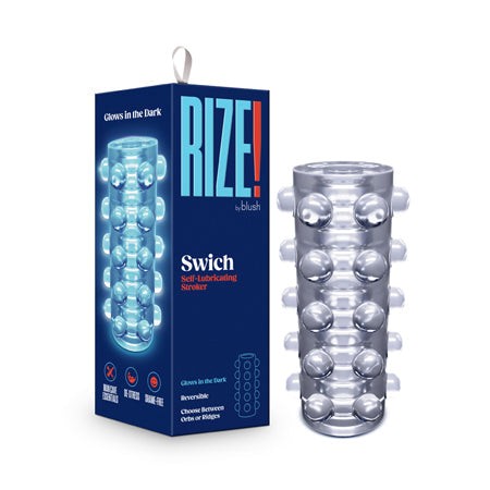 RIZE Swich Glow in the Dark clear self-lubricating textured stroker with nodules for enhanced pleasure