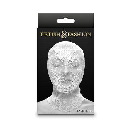 Fetish & Fashion Lace Hood with intricate detailing on packaging.