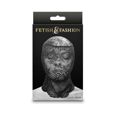 Fetish & Fashion Lace Hood with intricate detailing for stylish and sensual wear.
