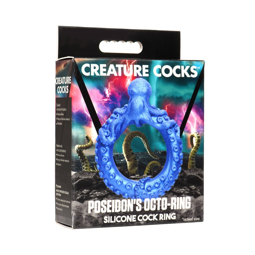 Creature Cocks Poseidon's Octo-Ring Silicone Cock Ring in blue with tentacle design.