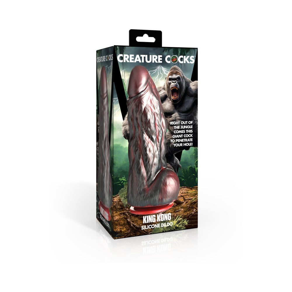 Creature Cocks King Kong Silicone Dildo in packaging, showcasing realistic design and suction base.