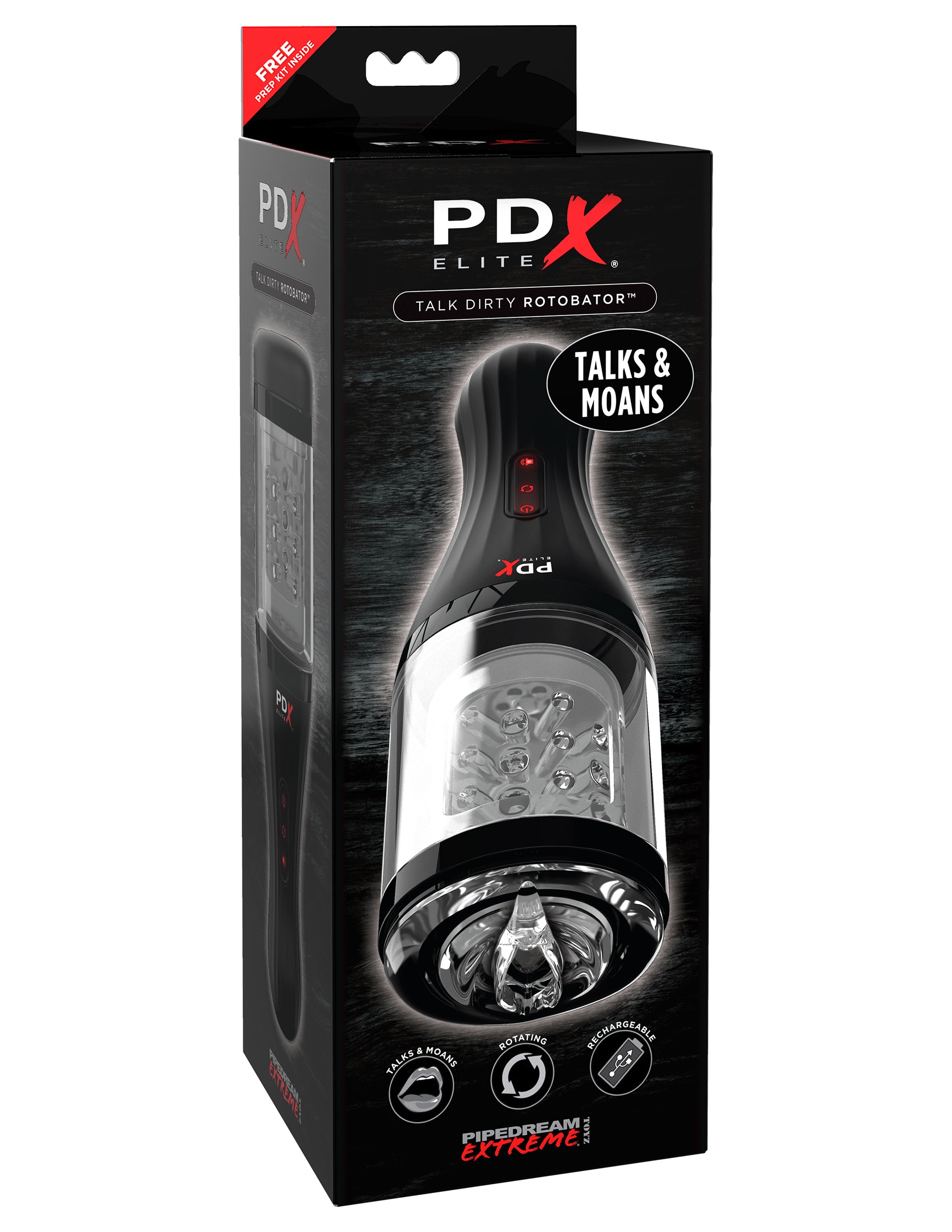 PDX Elite Talk Dirty Rotobator Rechargeable Rotating Masturbator Clear/Black