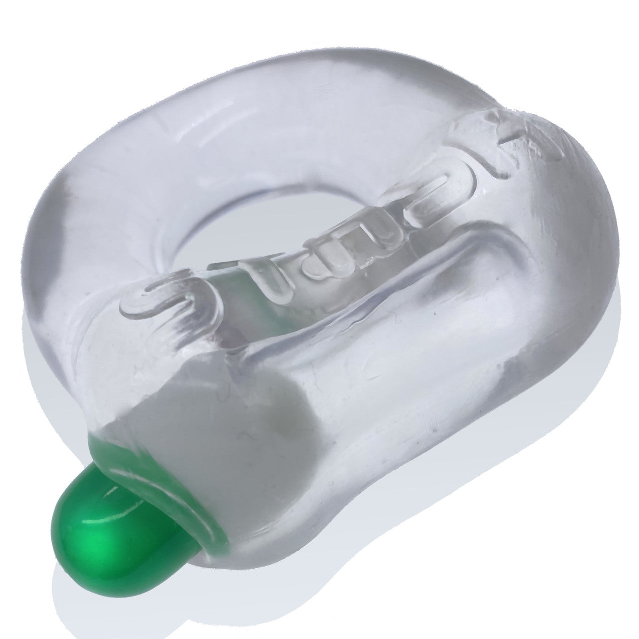 Oxballs Stash Cockring with Aluminum Capsule Insert in clear silicone design.
