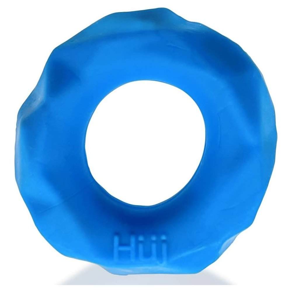 Hunkyjunk Fractal Tactile Cockring in blue, featuring no-roll inner ring design for comfort and performance, made from Plus+SILICONE mix for soft grip.