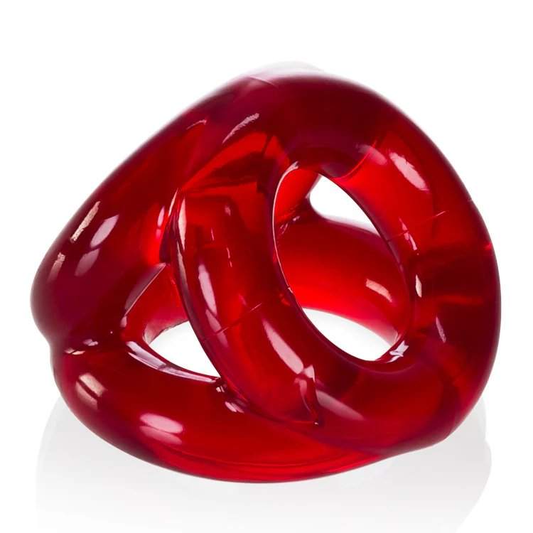 OxBalls Tri-Sport Cocksling in red, featuring a unique tri-ring design for enhanced sexual pleasure.