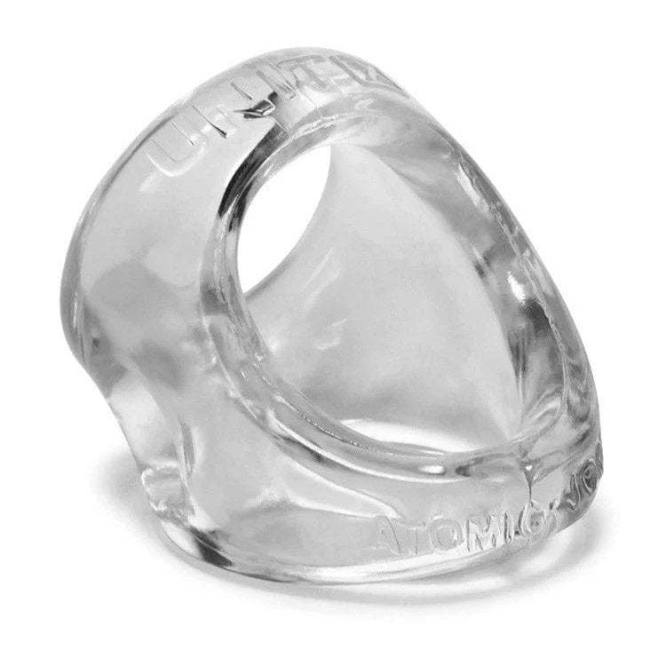 OxBalls Unit-X Cocksling, clear stretchy cock ring and ball stretcher, body-safe TPR, phthalate-free.