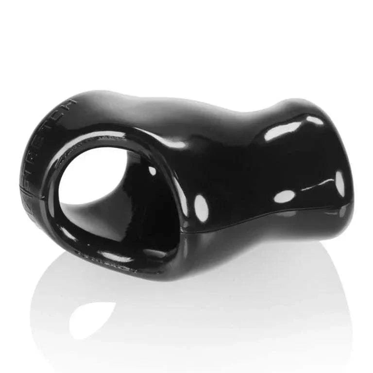 Black OxBalls Unit-X Stretch cocksling made of flexible, glossy material for enhanced male performance and comfort.