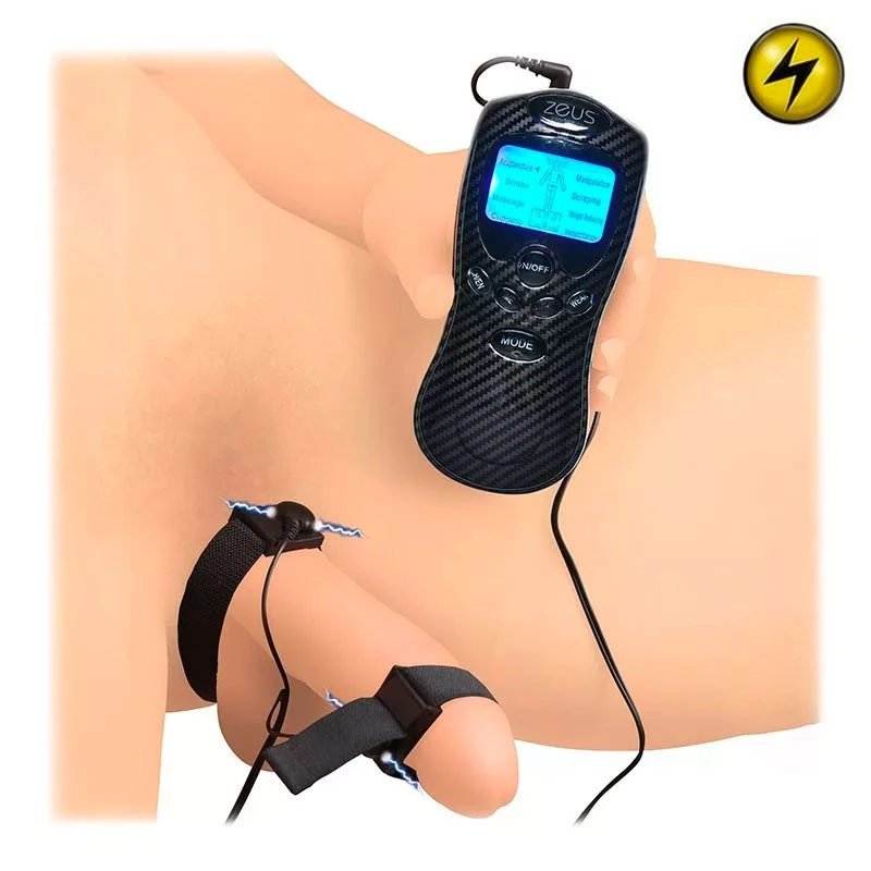 Zeus Electrosex Power Box Kit with controller and adjustable bands for e-stim pleasure.