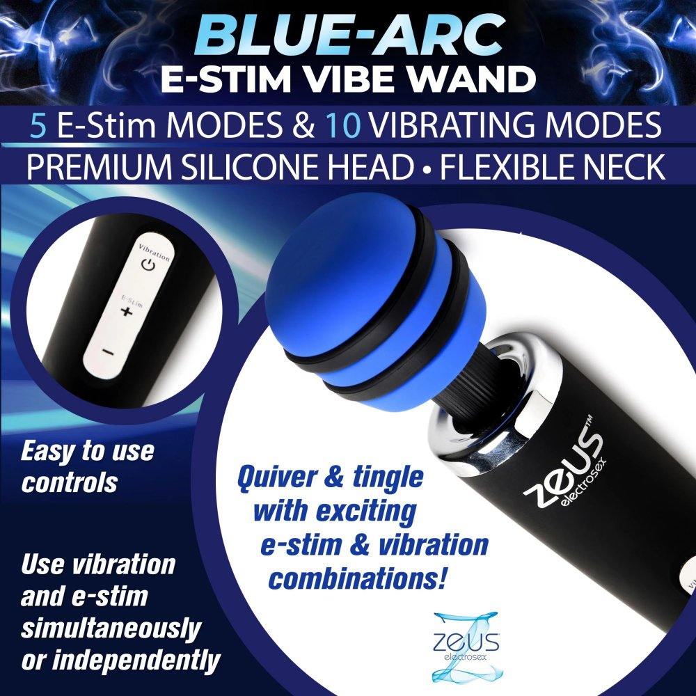 Zeus Electrosex E-Stim vibrating wand massager with flexible neck, premium silicone head, 5 e-stim modes, 10 vibration modes, and easy-to-use controls.