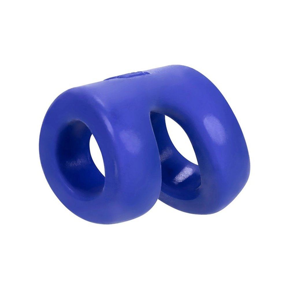 Blue silicone Hunkyjunk CONNECT Cock Ring and balltugger with dual-ring design for enhanced pleasure and comfort