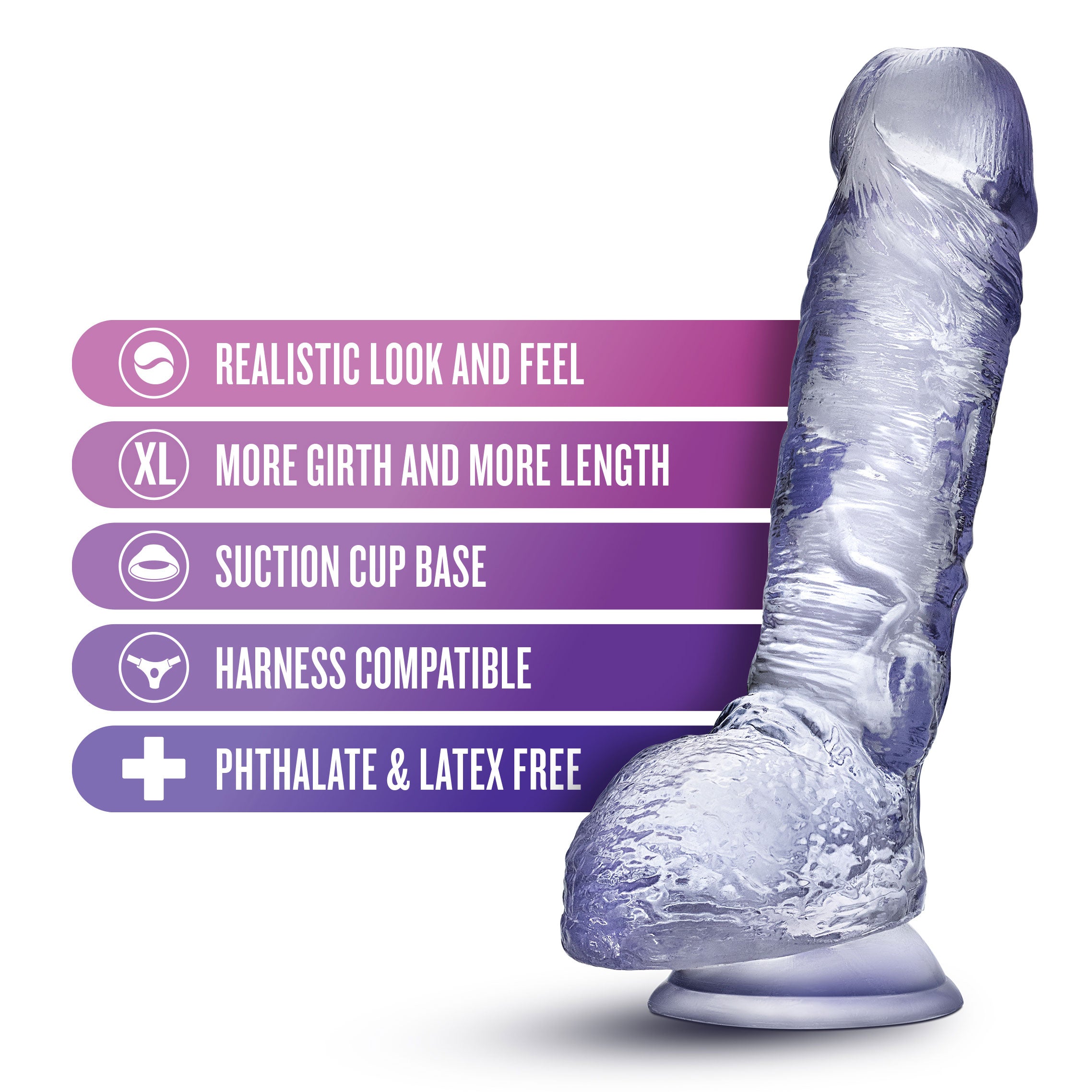 B Yours Plus Hearty n' Hefty 9 in. Dildo with Balls Clear