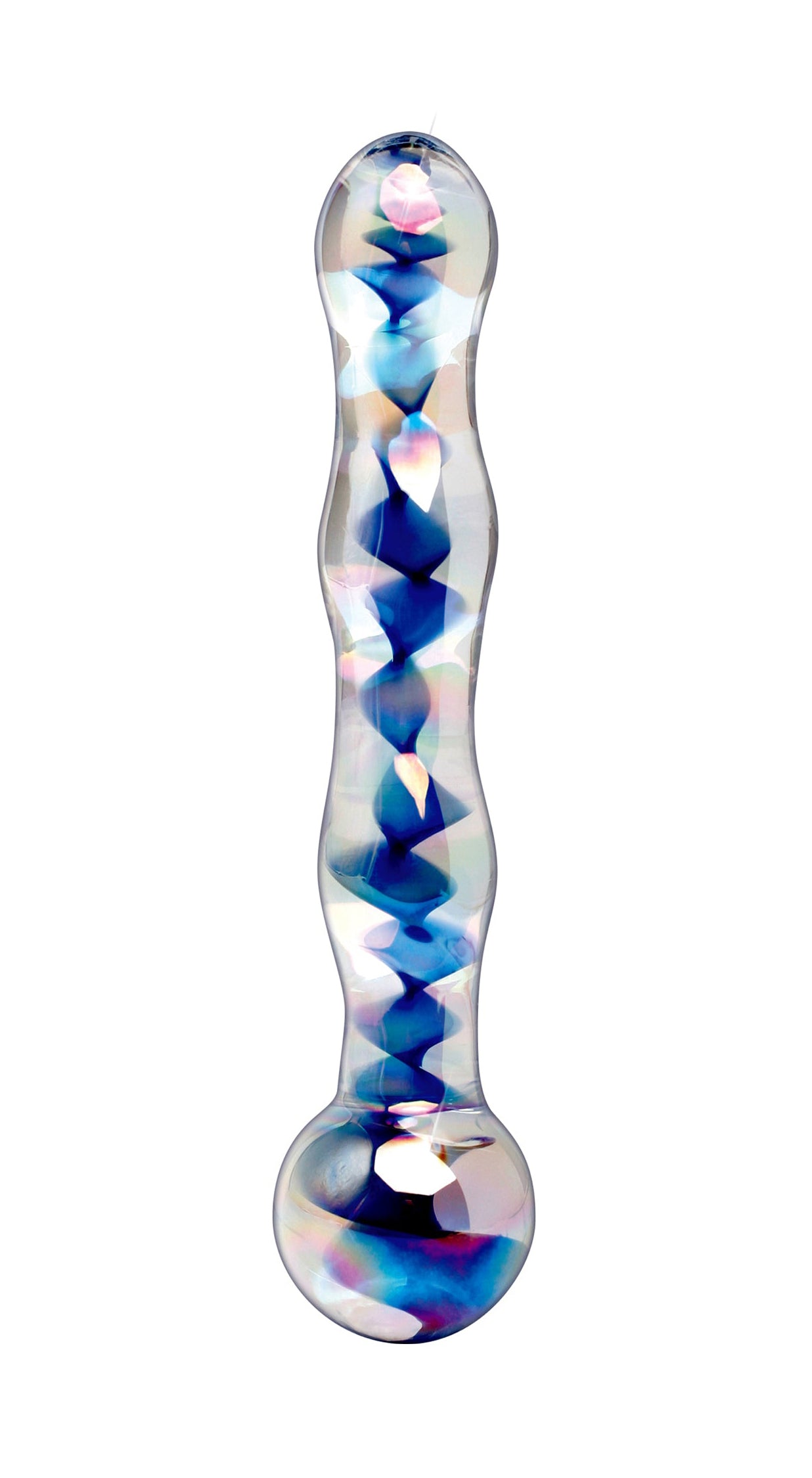 Icicles No. 8 Wavy 7 in. Glass Dildo Blue/Clear