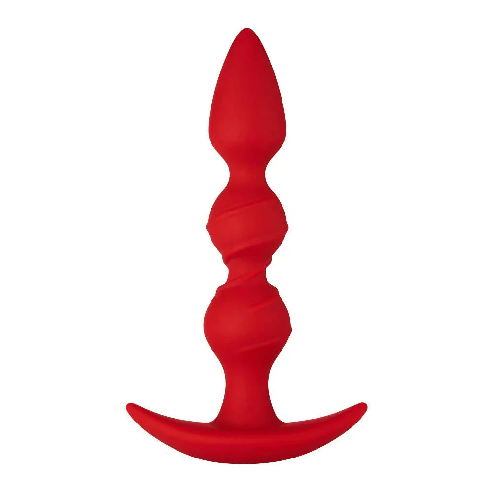 Red Forto F-42 Spiral Beads silicone anal plug with textured spiral design and flared base for comfort and safety