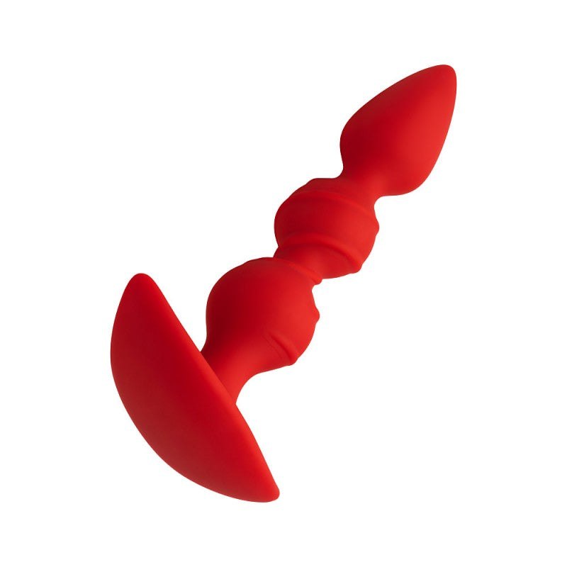 Red Forto F-42 Spiral Beads silicone anal plug with ergonomic flared base and textured spiral bead design for comfort and stimulation.