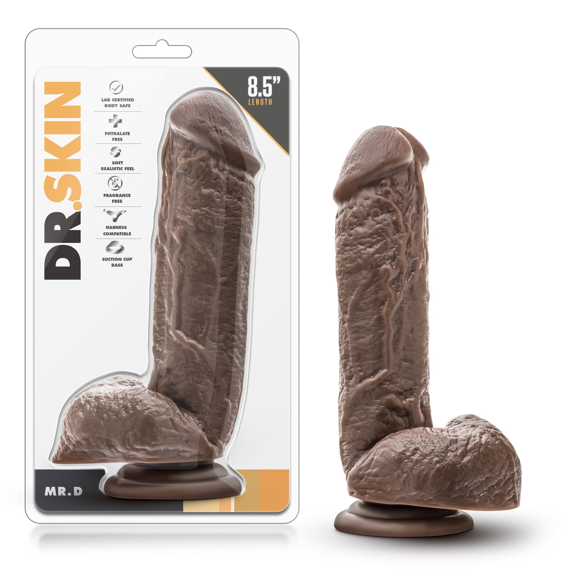 Dr. Skin Mr. D Realistic 8.5 in. Dildo with Balls Brown