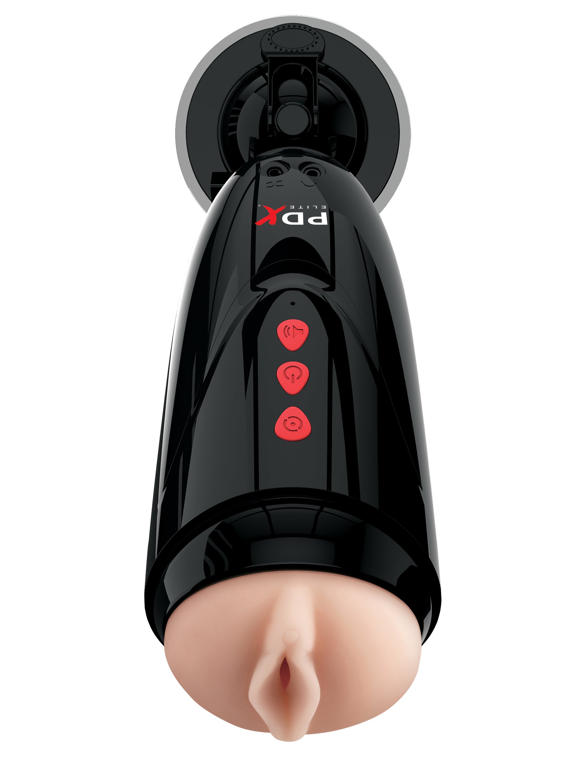 PDX Elite Dirty Talk Rechargeable Vibrating Starter Stroker With Hands-Free Suction Cup Beige/Black