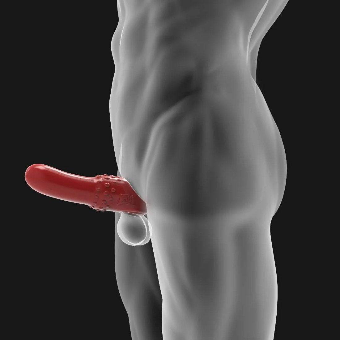 Hunkyjunk SWELL Adjustable Fit Cocksheath ICE displayed on a mannequin, showcasing its contoured design and premium silicone material for a snug fit.