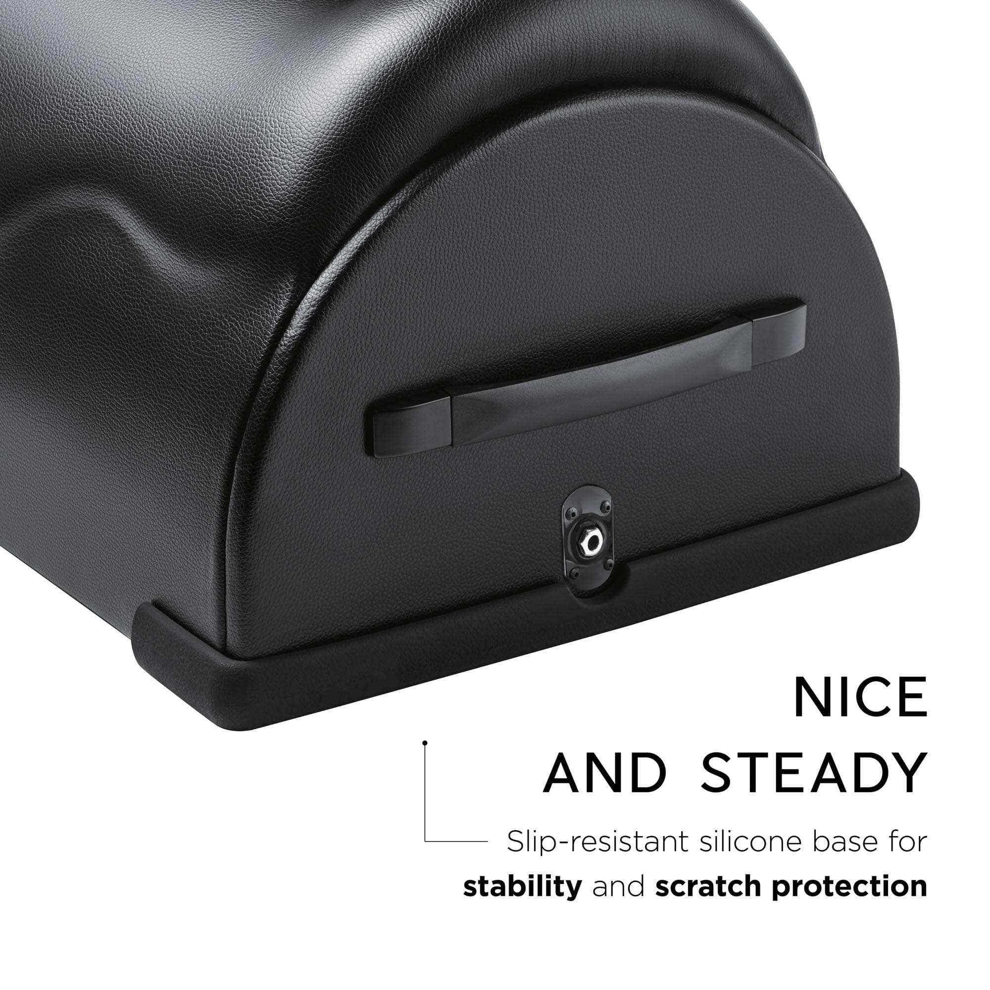 Close-up of slip-resistant silicone base on The Cowgirl Premium Riding Sex Machine for stability and scratch protection