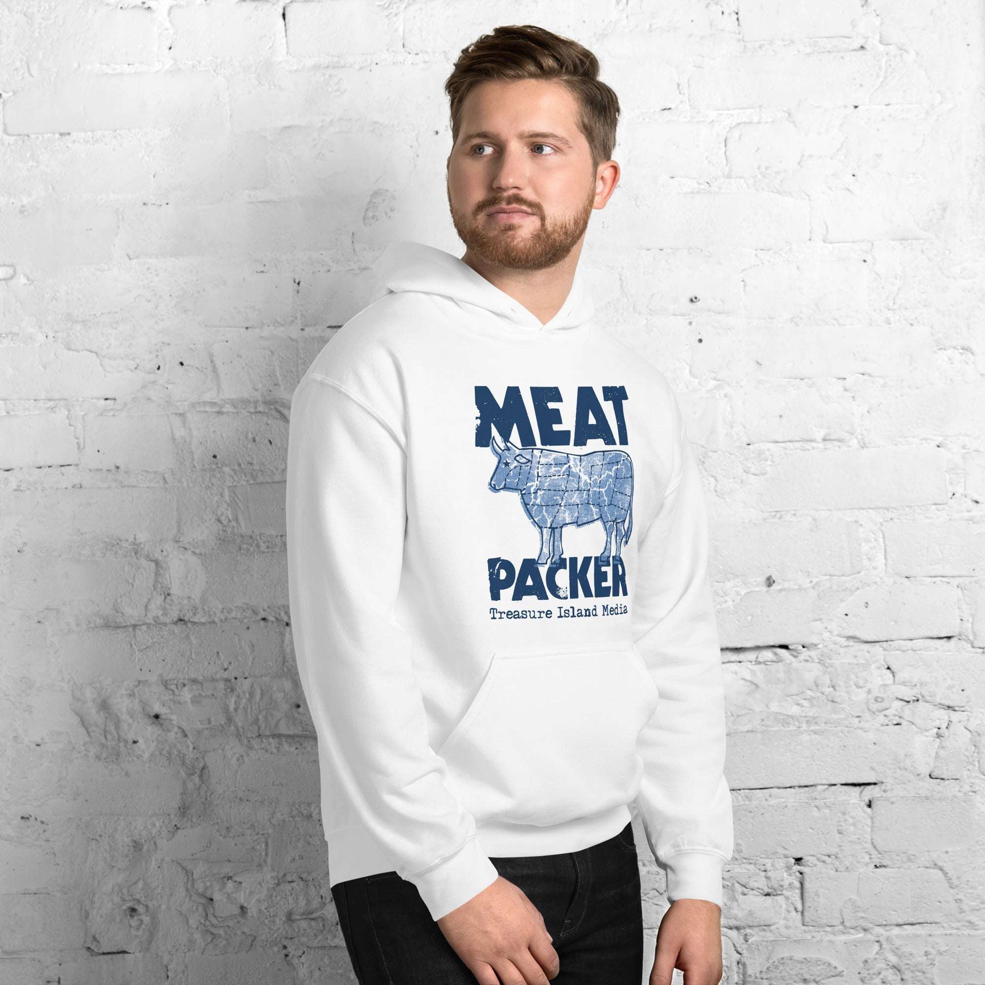 Meat Packer Hoodie with graphic design, featuring a comfortable and durable blend of cotton and polyester.