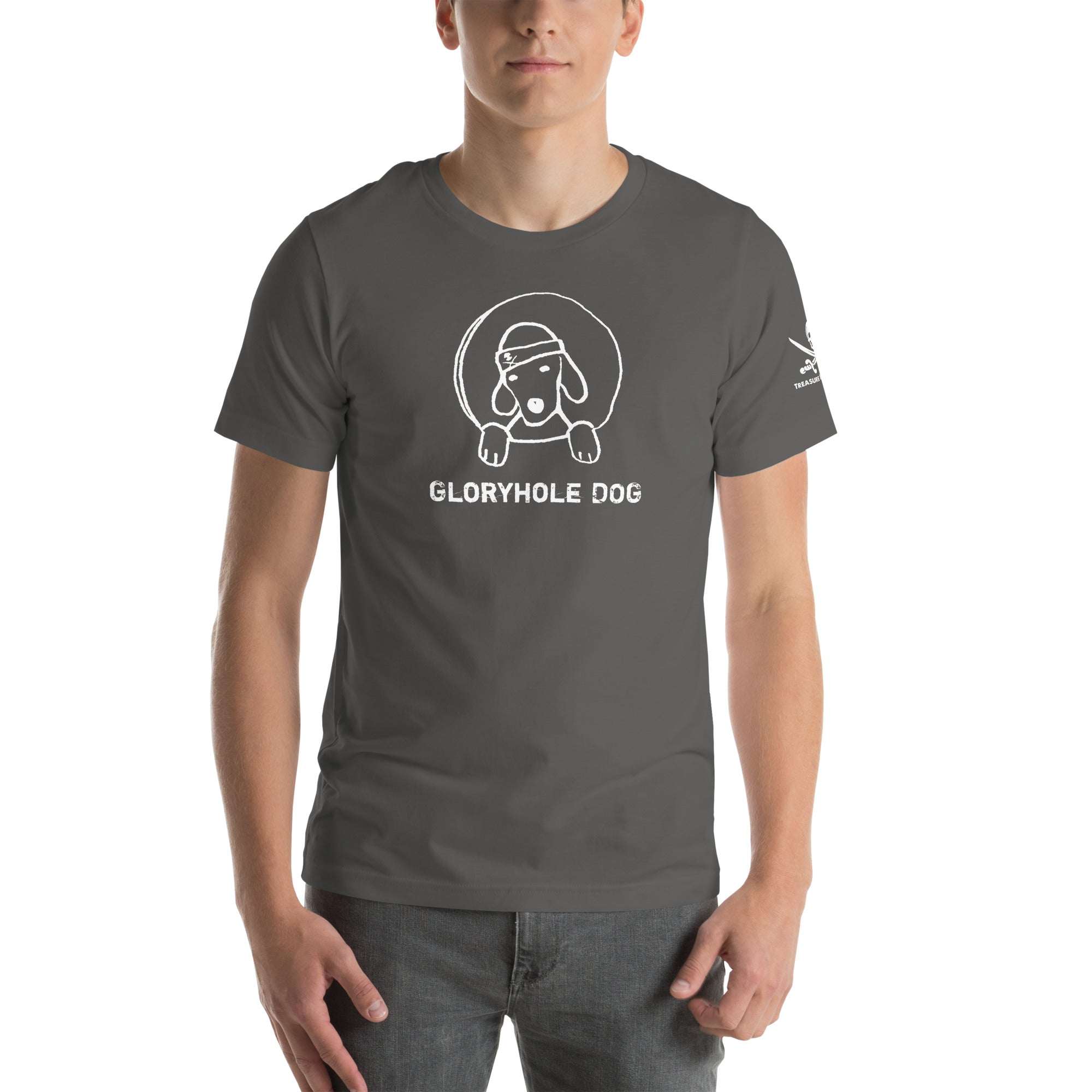 Gloryhole Dog T-shirt with playful dog graphic and crew neckline.