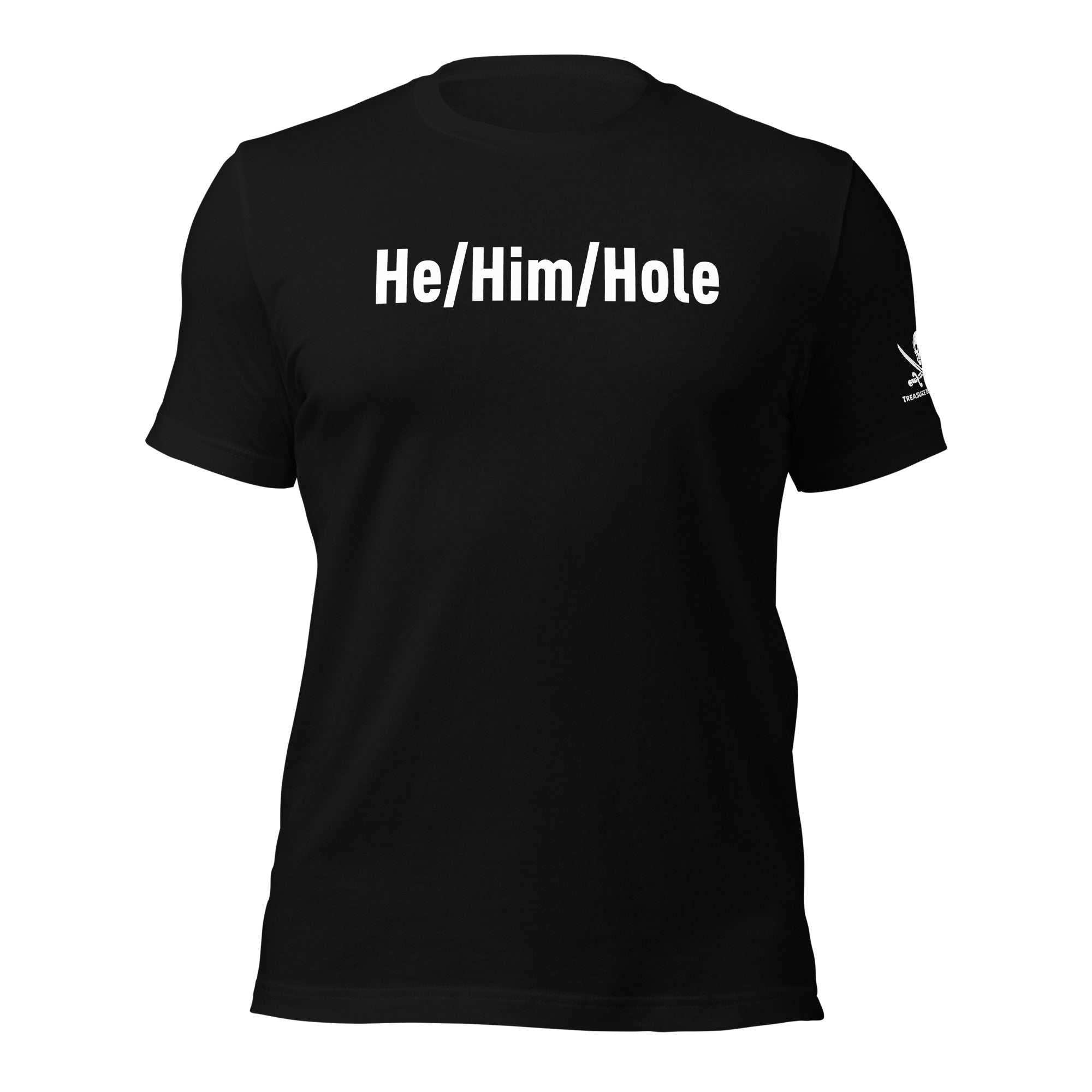 Black HeHimHole T-shirt with white text, made from soft cotton with a comfortable fit and durable construction.