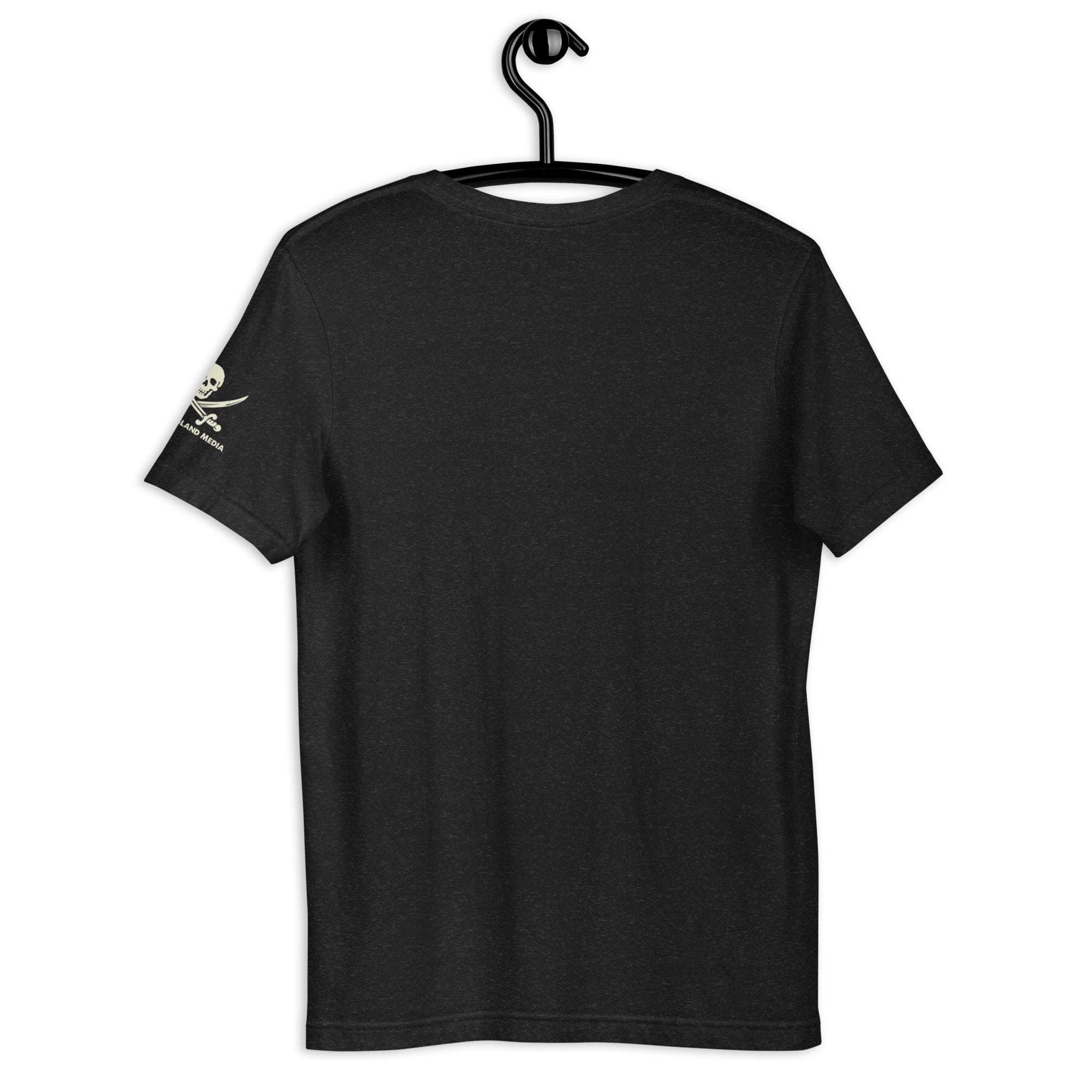 Black B-ONE-R T-Shirt with short sleeves hanging on a black hanger showing back view
